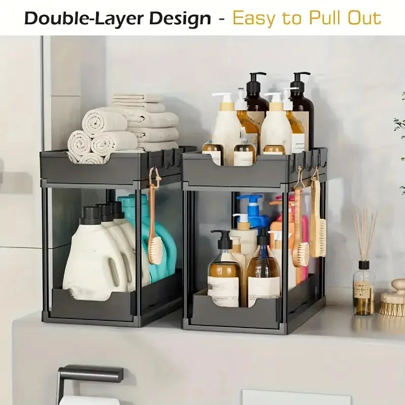2-Tier Sliding Under-Sink Storage Rack