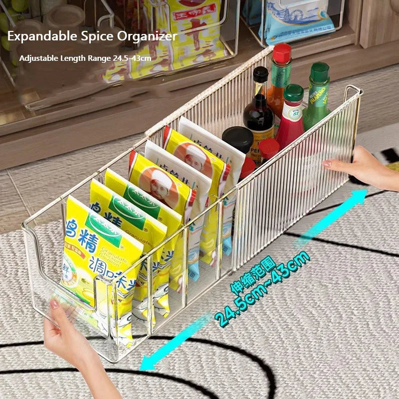 Plastic Expandable Spice Organizer Storage Bins with Dividers Clear Snack Storage Display Containers Tea Packet Storage Box