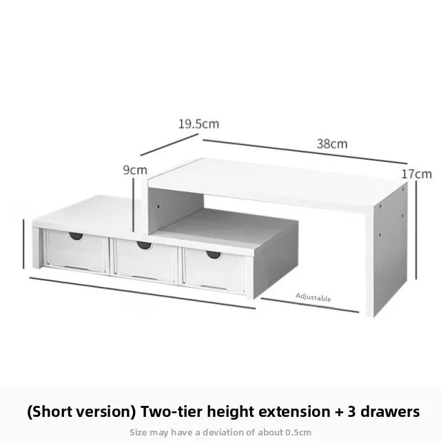 Desktop Multi-Layer Organizer Rack Three Drawers Desk Heightening Stand Office Monitor Notebook Storage Shelf Rectangular Den...