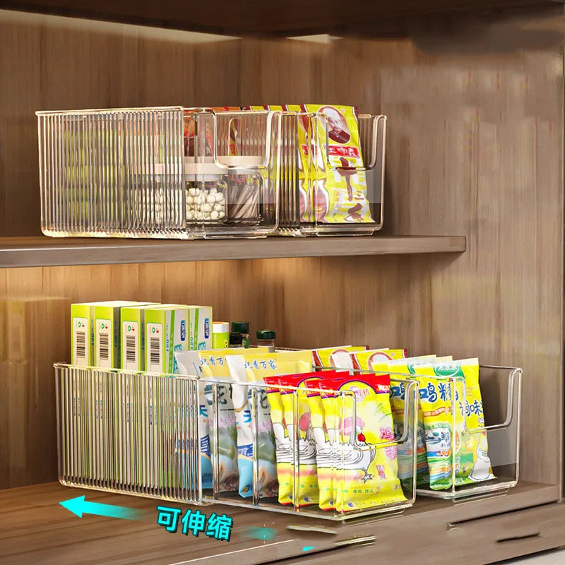 Plastic Expandable Spice Organizer Storage Bins with Dividers Clear Snack Storage Display Containers Tea Packet Storage Box