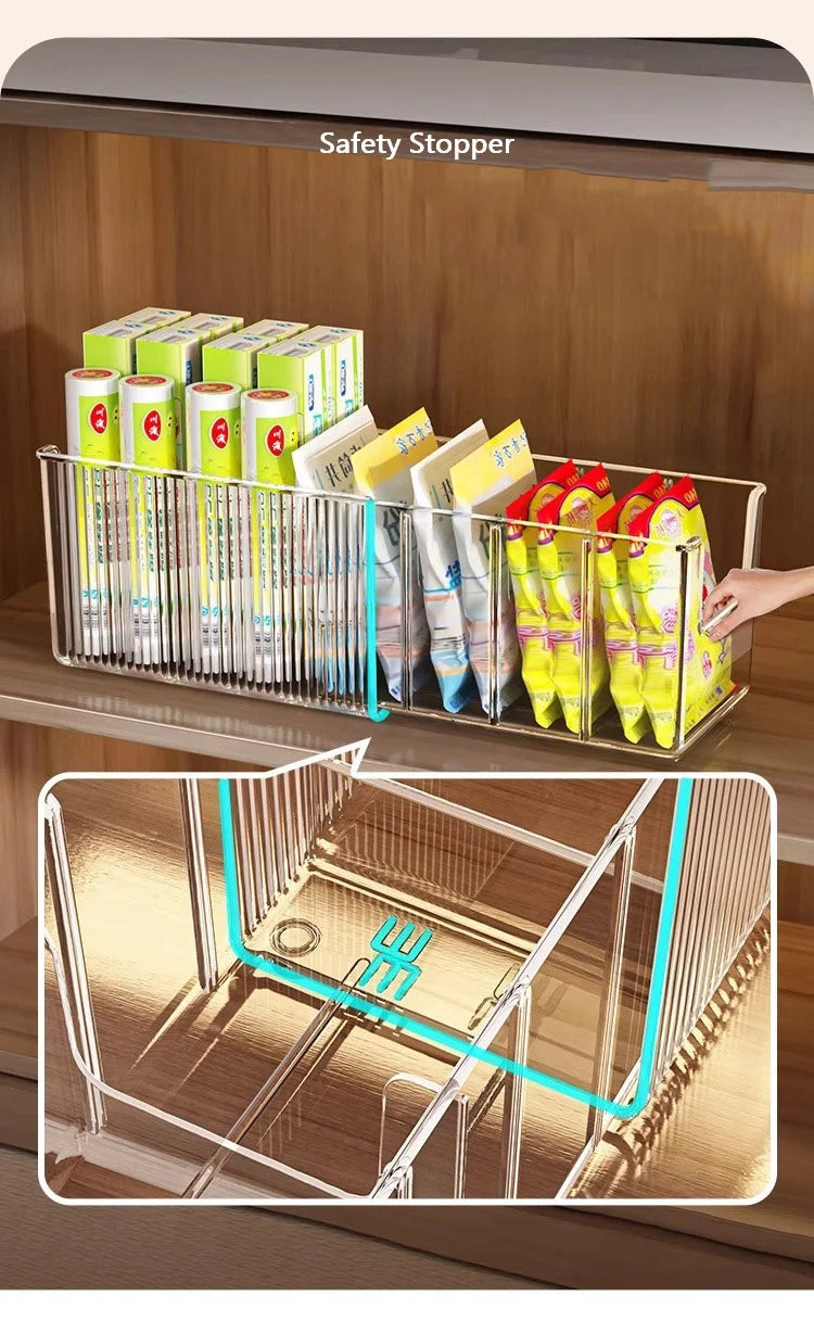 Plastic Expandable Spice Organizer Storage Bins with Dividers Clear Snack Storage Display Containers Tea Packet Storage Box