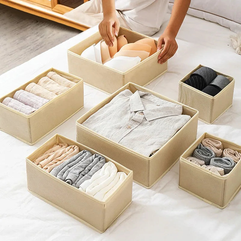 3pcs/1set Underwear Storage Box Foldable Non-woven Storage Box Six-piece Set Underwear Bra Socks Drawer Storage Finishing Box