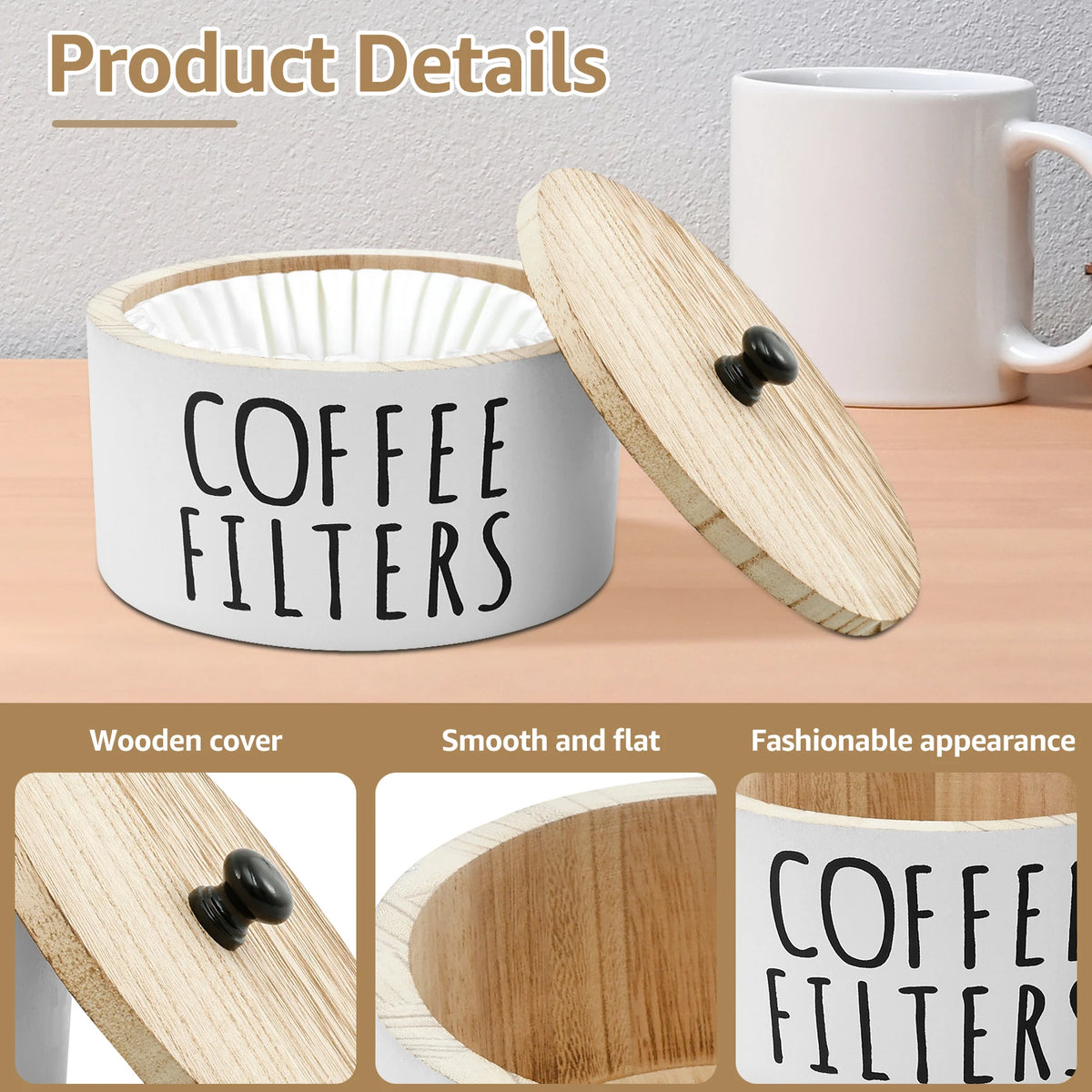 Coffee Filter Holder with Lid Wooden Coffee Filter Paper Storage Container Tea Bag Capsule coffee storage box coffee accessory