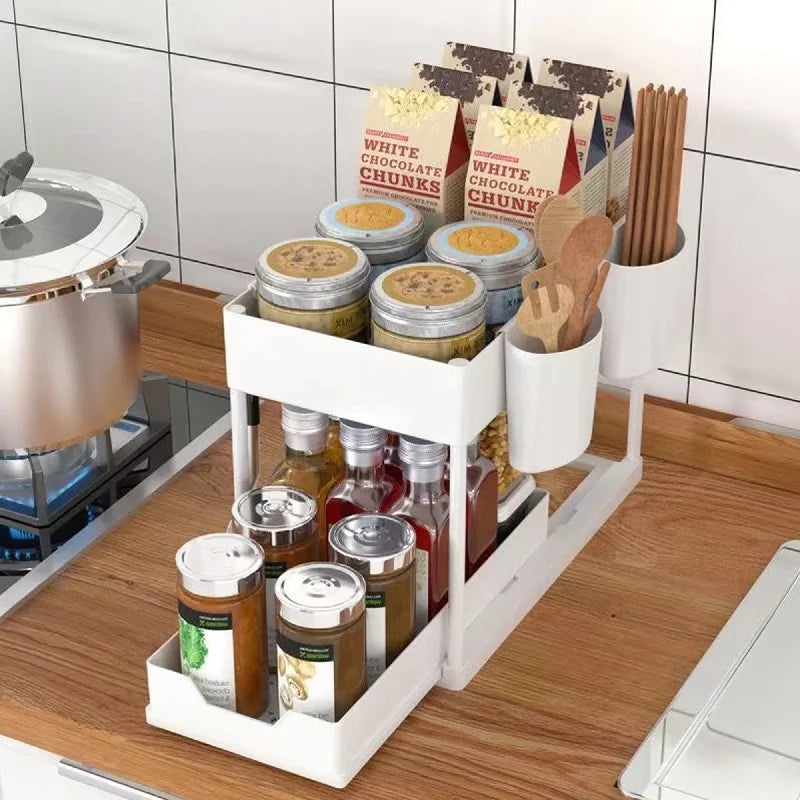 2-Tier Sliding Under-Sink Storage Rack