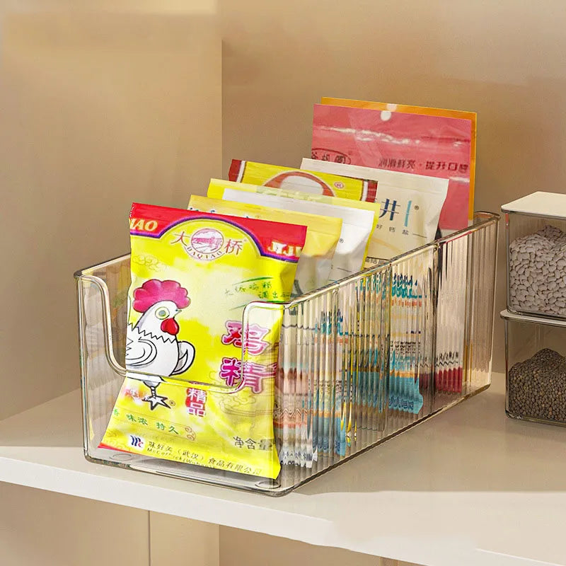 Plastic Expandable Spice Organizer Storage Bins with Dividers Clear Snack Storage Display Containers Tea Packet Storage Box