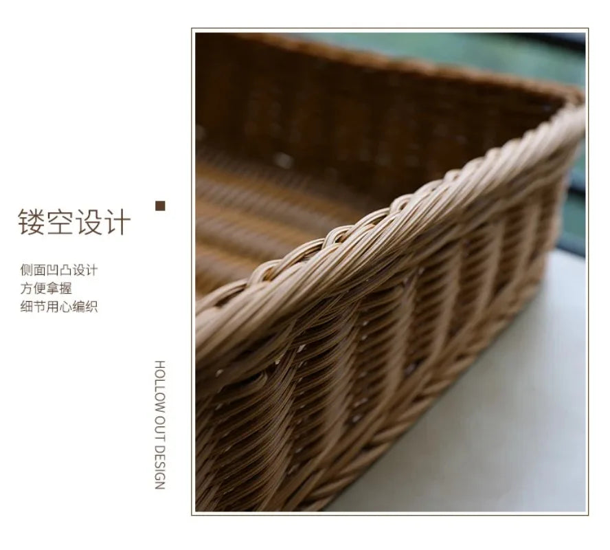 Rectangular Rattan Serving Tray Wicker Woven Basket Bathroom Tray Woven Bread Baskets With Handles Storage Basket For Parties