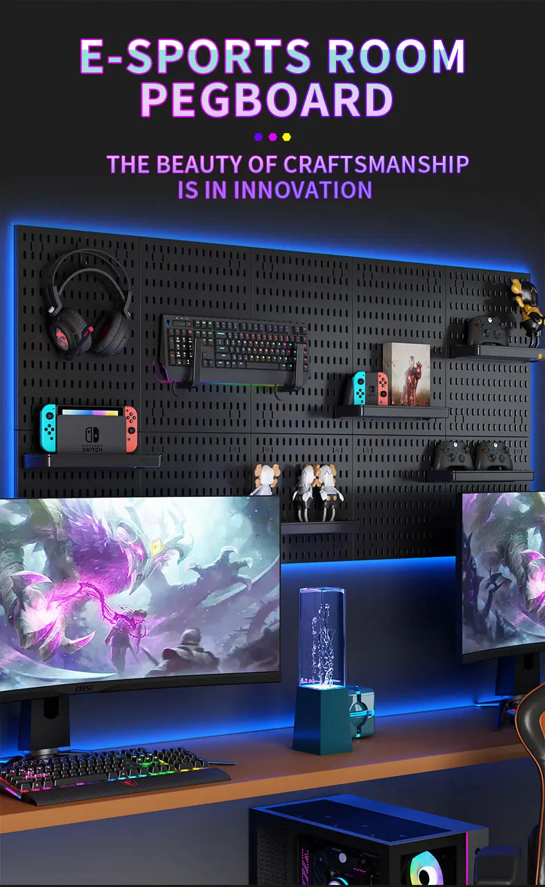 No Punching Pegboard Wall Organizer Panel Shelves For Gamer Room,bathroom,kitchen Storage Rack Organizer Pegboard Accessories