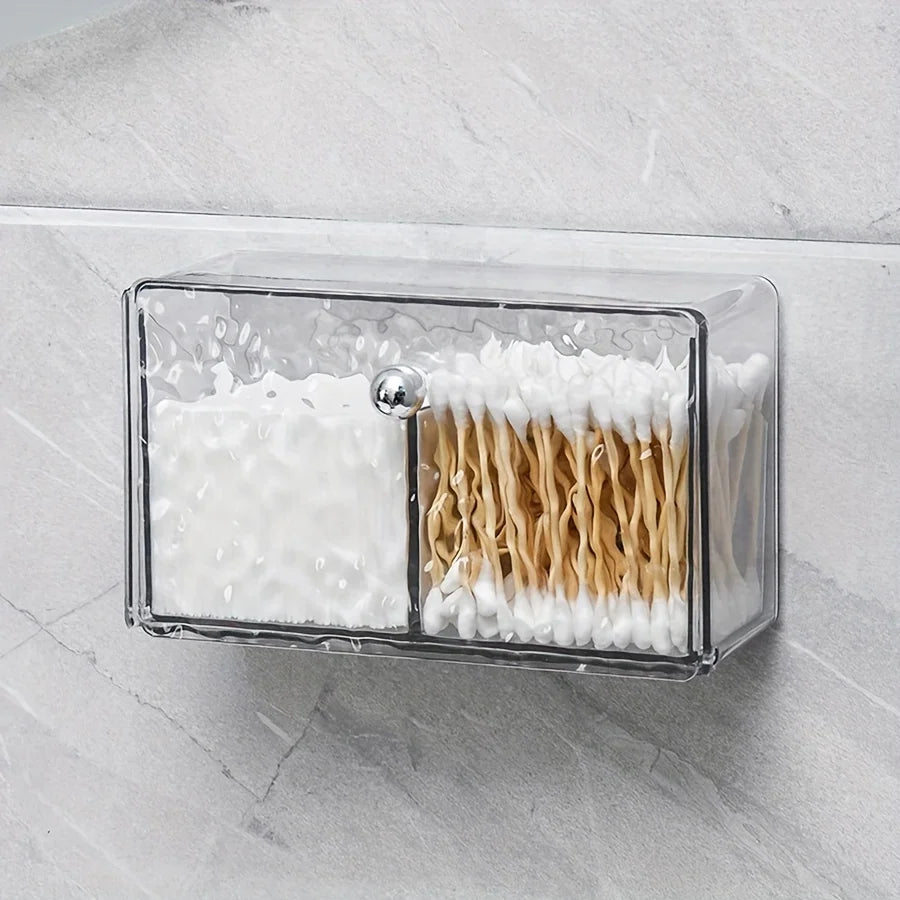 Clear Wall Mounted Bathroom Storage Box, Makeup Organizer, Clear Acrylic Organizers Storage, Cotton Swabs, Cotton Balls, Hair