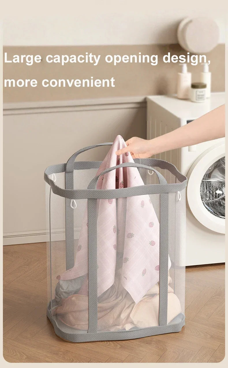 Portable Foldable Mesh Dirty Clothes Basket, Dormitory Household Laundry Storage for Socks Underwear