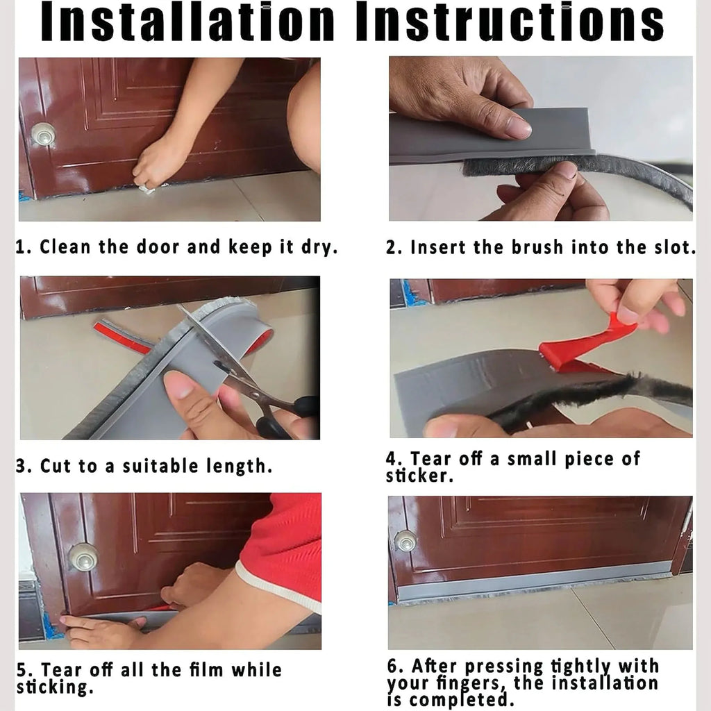 Door Seal Draft Stopper with Brush Reduce Noise, Rubber Door Sweep Breeze Blocker Insect Proof, Dust Proof and Sound Proof Seal