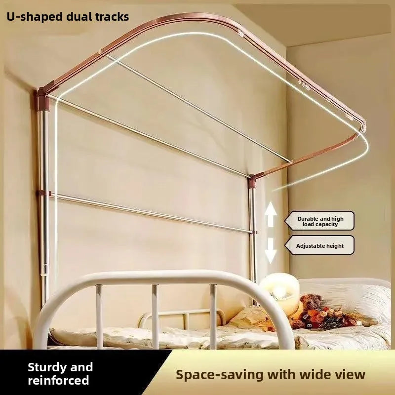 Double Sliding Track Bed Curtain And Mosquito Net Stand Strong Light Blocking Upper Bunk Bed Universal Track Student Dormitory