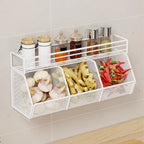 Wall Mounted Kitchen Storage Basket Punch-Free Grid Vegetable Drainage Basket Carbon Steel Onion Ginger Garlic Rack