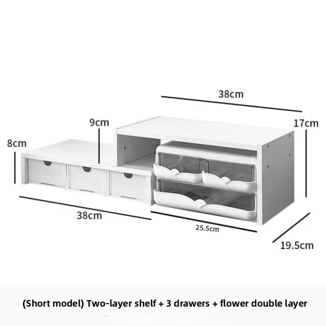 Desktop Multi-Layer Organizer Rack Three Drawers Desk Heightening Stand Office Monitor Notebook Storage Shelf Rectangular Den...