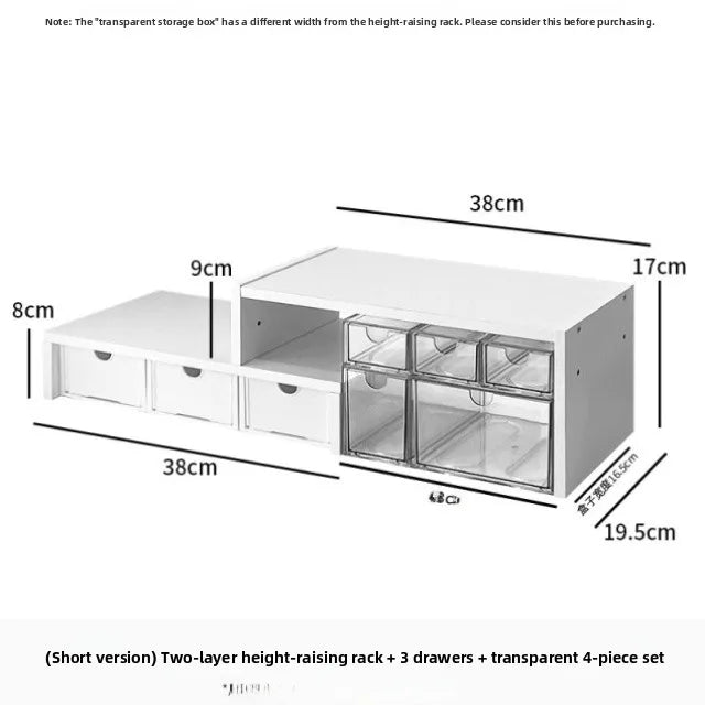 Desktop Multi-Layer Organizer Rack Three Drawers Desk Heightening Stand Office Monitor Notebook Storage Shelf Rectangular Den...