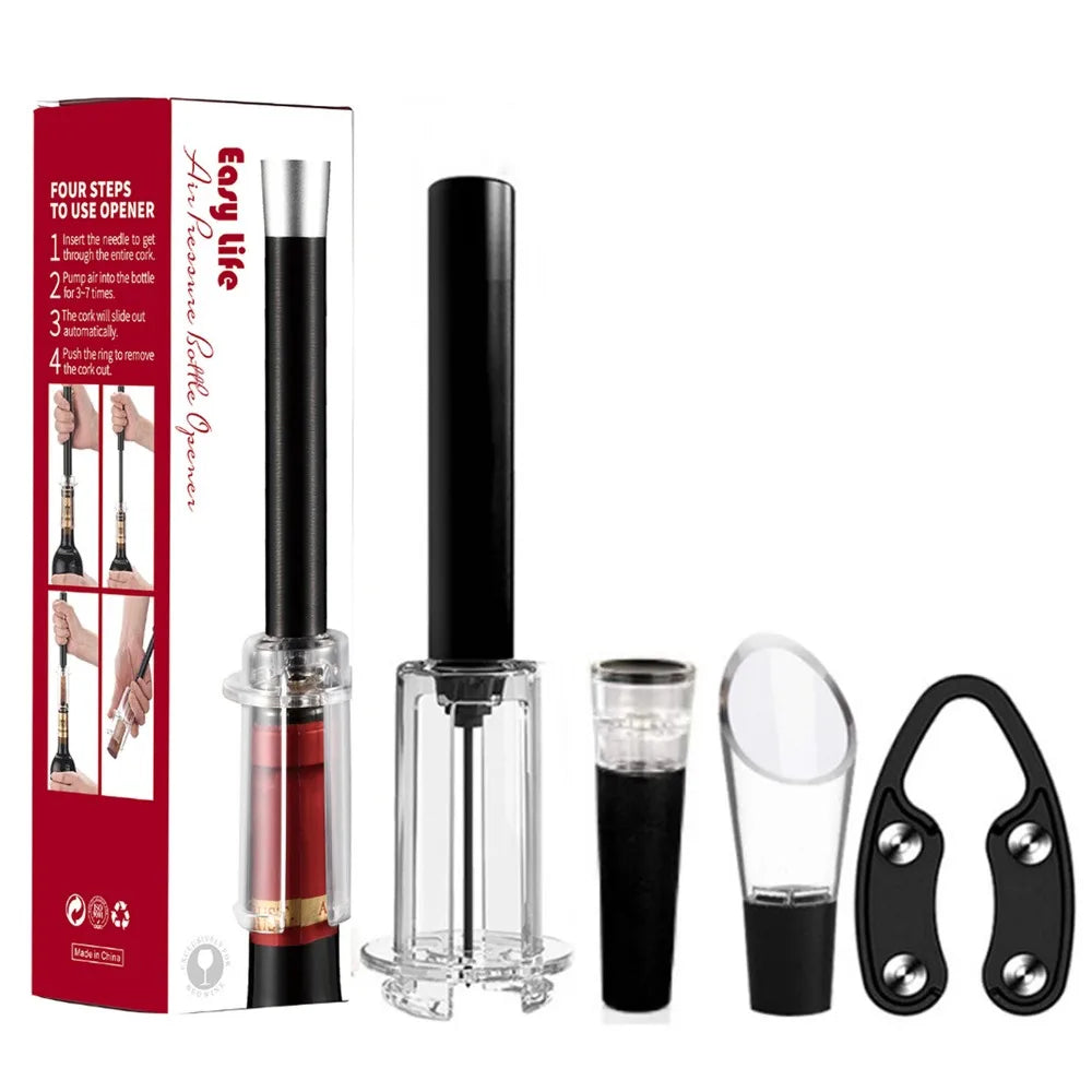 Bar Accessories Wine Bottle Opener Set Aluminum Alloy ABS Air Pump Cork Remover Kitchen Gadgets Vacuum Wine Bottle Corkscrew