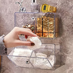 Clear Wall Mounted Bathroom Storage Box, Makeup Organizer, Clear Acrylic Organizers Storage, Cotton Swabs, Cotton Balls, Hair