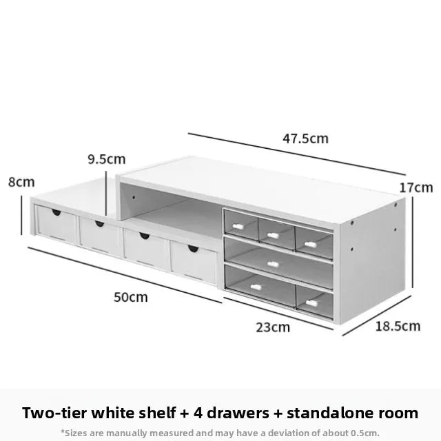 Desktop Multi-Layer Organizer Rack Three Drawers Desk Heightening Stand Office Monitor Notebook Storage Shelf Rectangular Den...