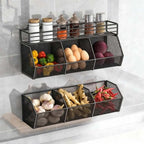 Wall Mounted Kitchen Storage Basket Punch-Free Grid Vegetable Drainage Basket Carbon Steel Onion Ginger Garlic Rack