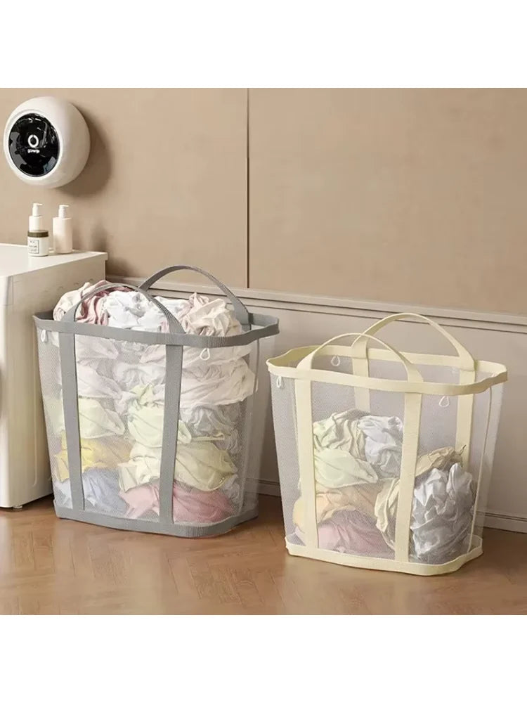 Portable Foldable Mesh Dirty Clothes Basket, Dormitory Household Laundry Storage for Socks Underwear