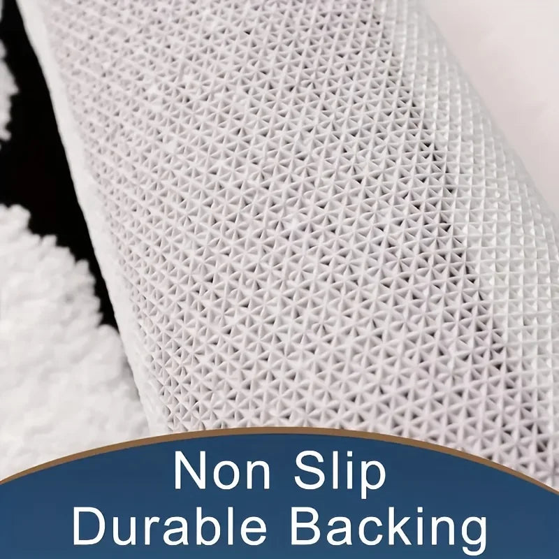 "BATH" Design Non-Slip Bath Mat, Ultra Absorbent Polyester Bathroom Rug, Black and White Textured Entryway Carpet for Bathroom