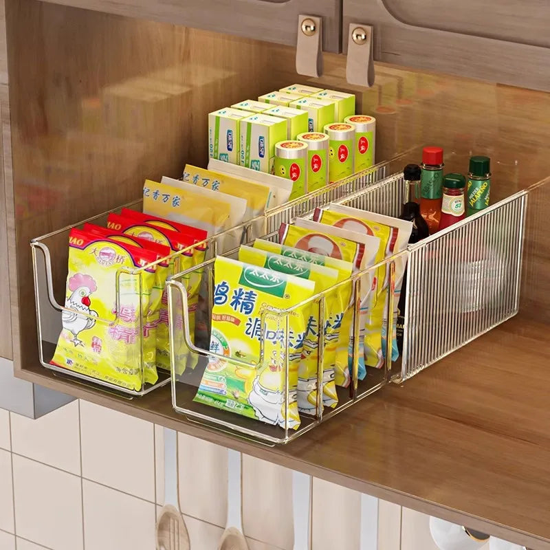 Plastic Expandable Spice Organizer Storage Bins with Dividers Clear Snack Storage Display Containers Tea Packet Storage Box