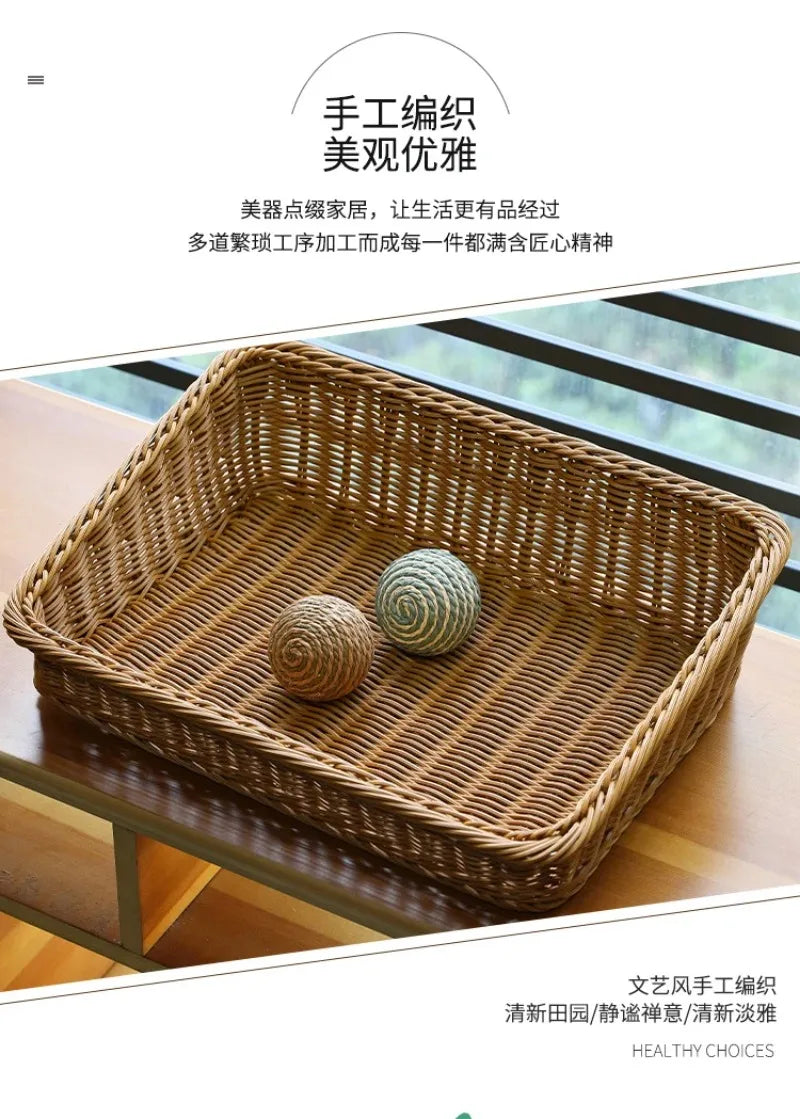 Rectangular Rattan Serving Tray Wicker Woven Basket Bathroom Tray Woven Bread Baskets With Handles Storage Basket For Parties