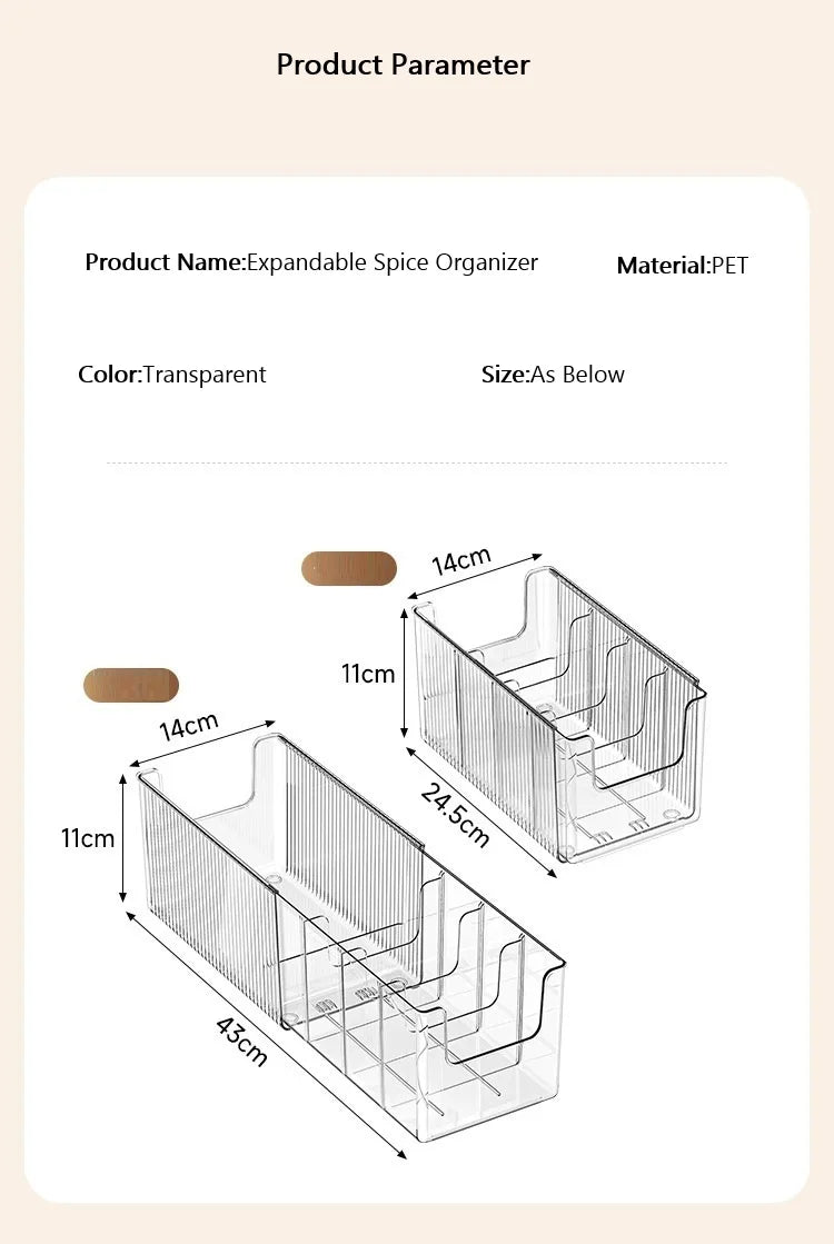 Plastic Expandable Spice Organizer Storage Bins with Dividers Clear Snack Storage Display Containers Tea Packet Storage Box