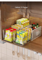 Plastic Expandable Spice Organizer Storage Bins with Dividers Clear Snack Storage Display Containers Tea Packet Storage Box