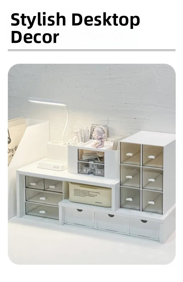 Desktop Multi-Layer Organizer Rack Three Drawers Desk Heightening Stand Office Monitor Notebook Storage Shelf Rectangular Den...